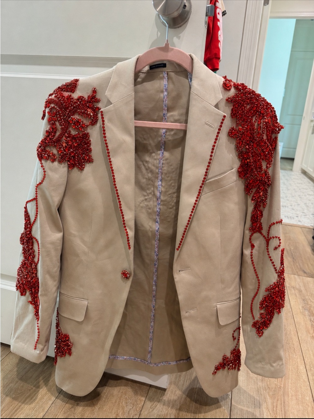 Custom Joseph Abboud Red Rhinestone Suit Set (Blazer + Pants) – One of a Kind - Picture 1 of 6